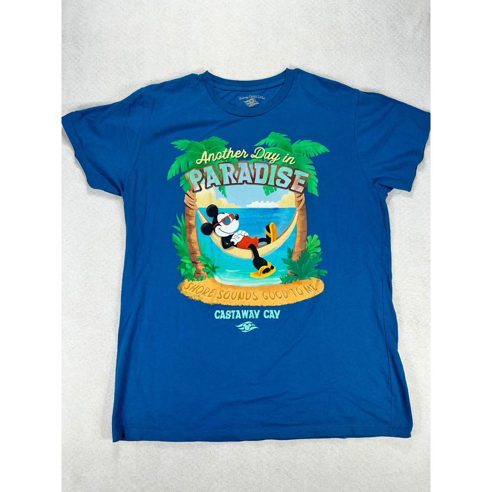 Disney Cruise Line Castaway Cay Mickey Mouse Paradise Blue T-Shirt XL Cotton